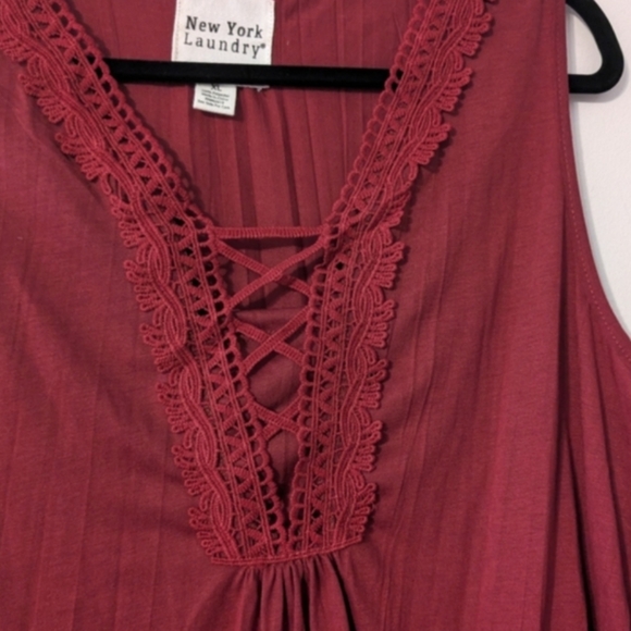 New York Laundry Women's Lace-Up Burgundy Sleeveless Blouse - Picture 2 of 4